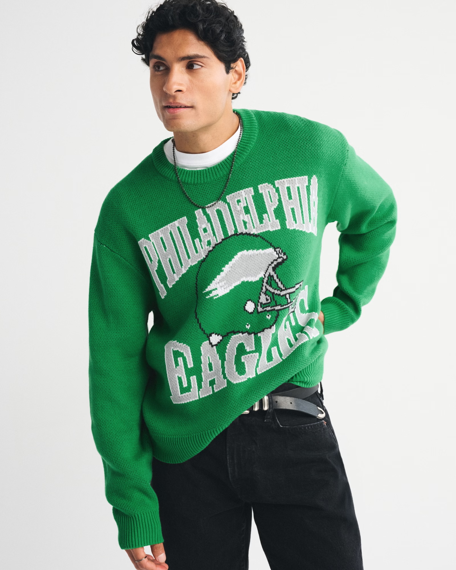 Loose Crew Neck Philadelphia Eagles Themed Trendy Sweater
