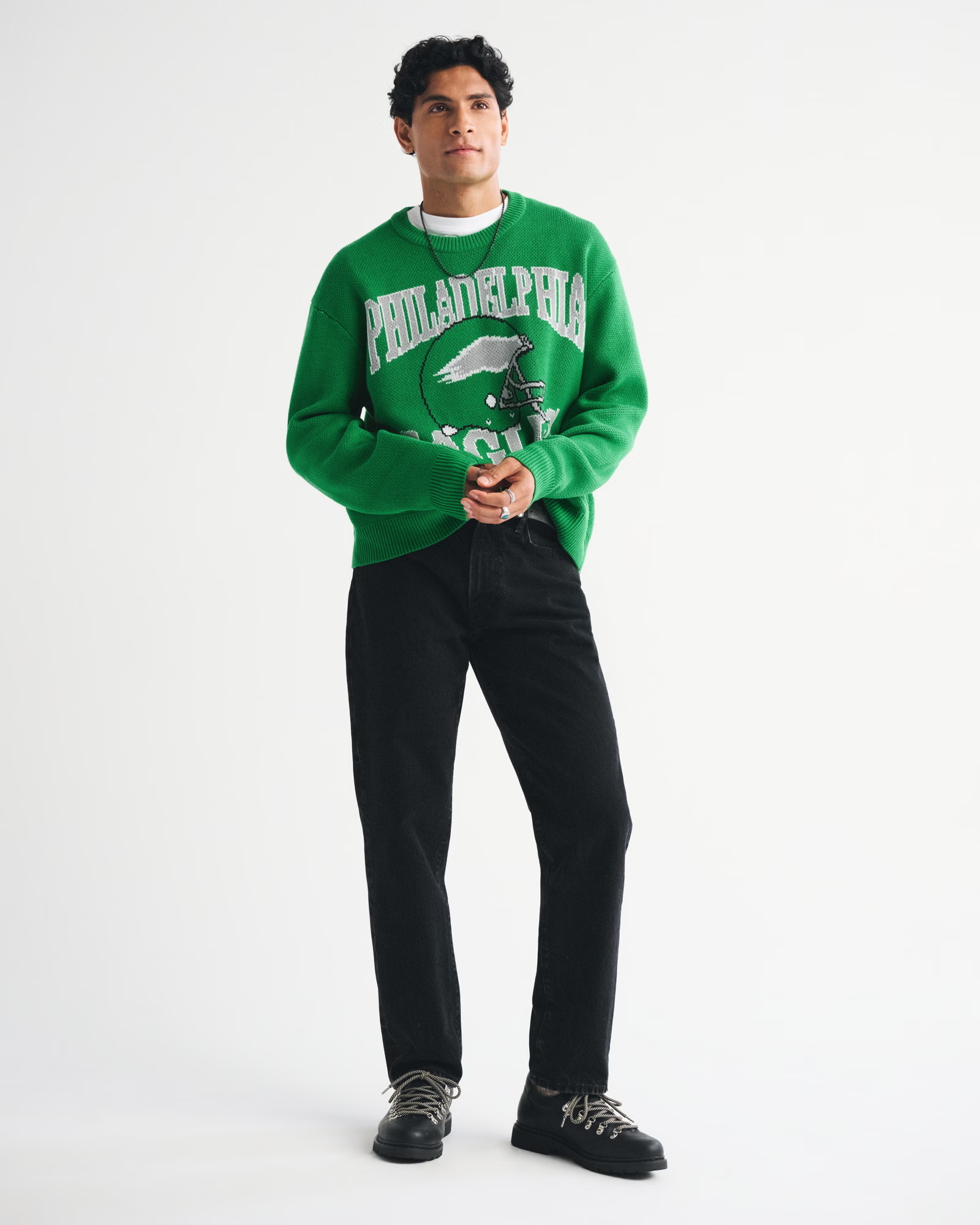 Loose Crew Neck Philadelphia Eagles Themed Trendy Sweater - 图片 2