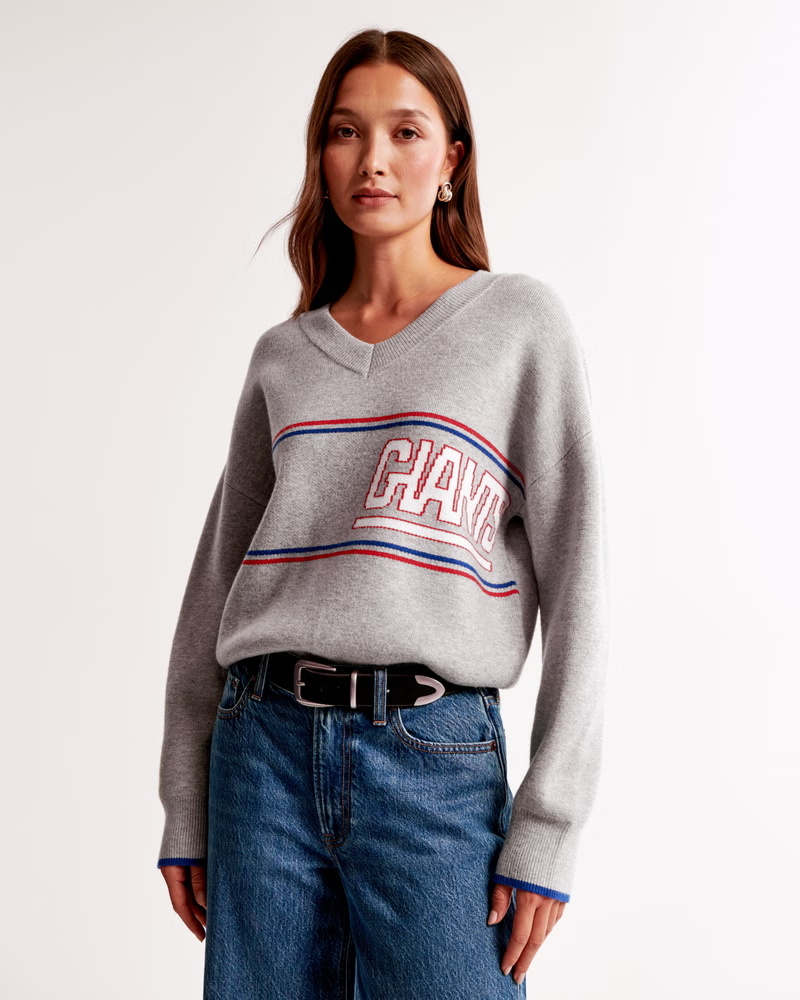 Loose Fit New York Giants Themed Knitted Sweater - 图片 3