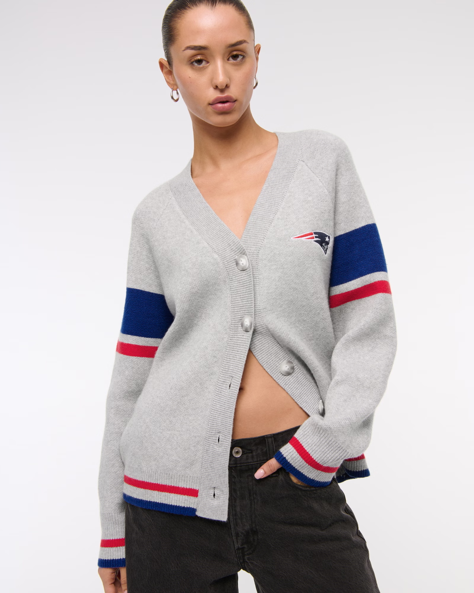 American Sports Style New England Patriots Light Gray Knitted Cardigan