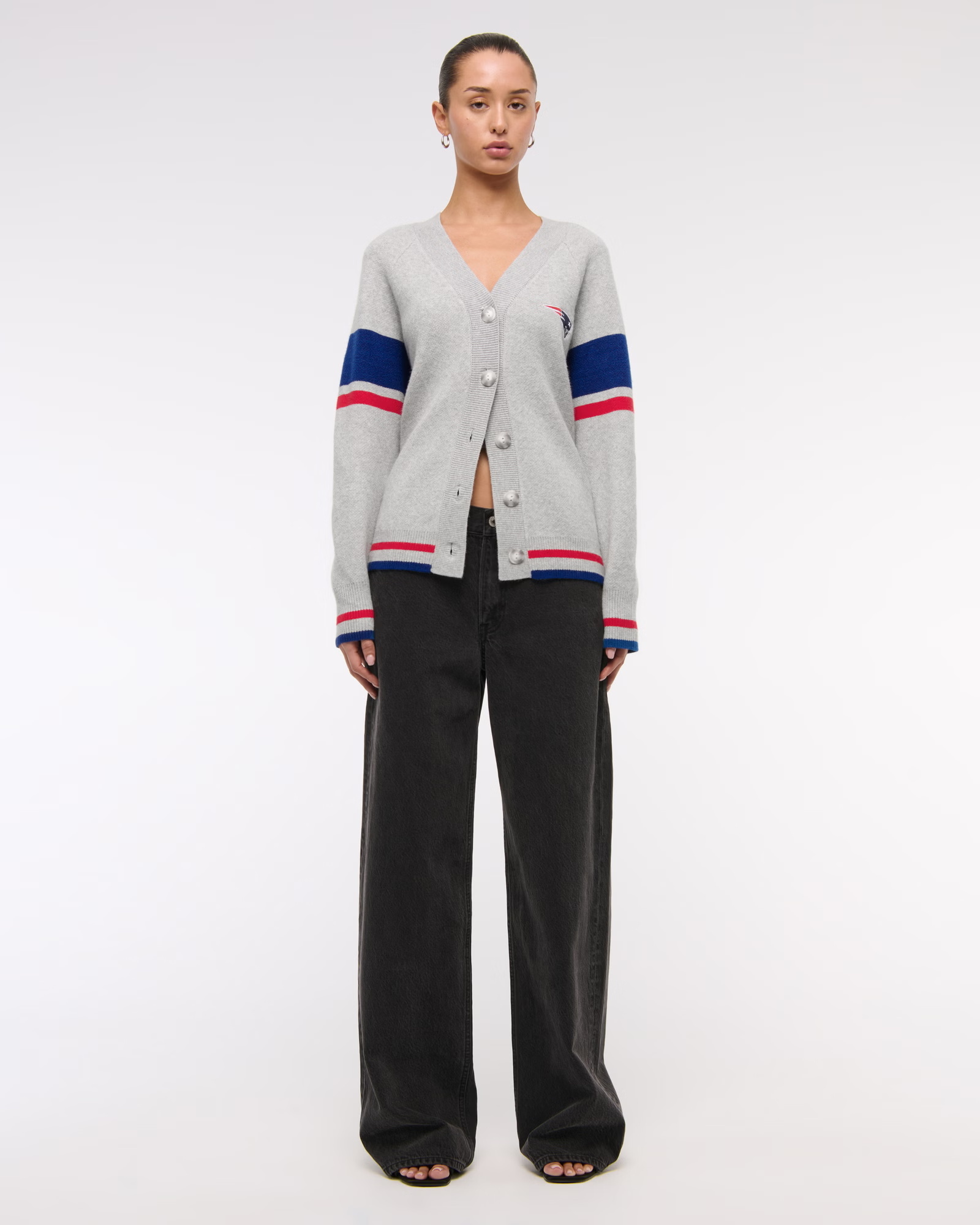 American Sports Style New England Patriots Light Gray Knitted Cardigan - 图片 2