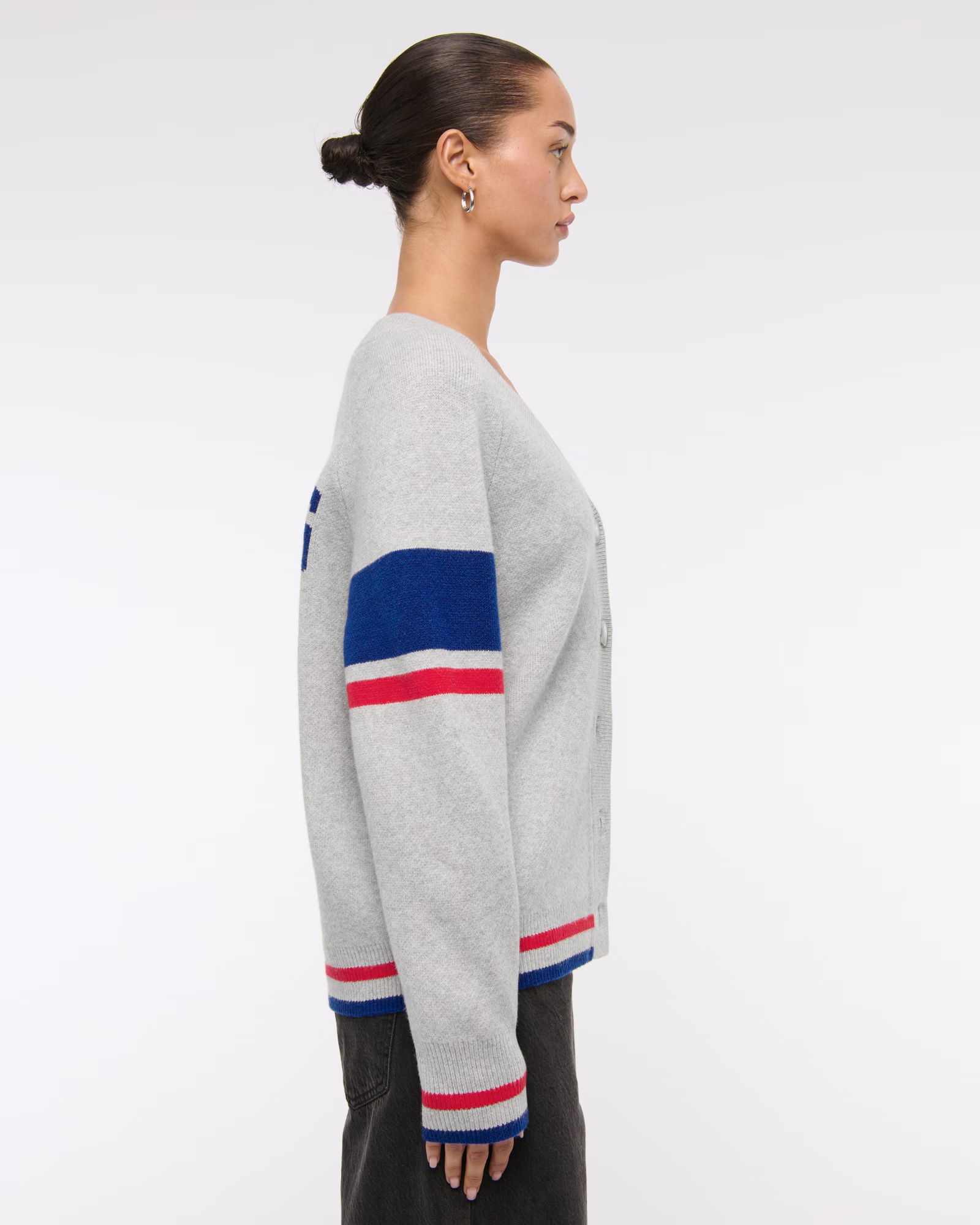 American Sports Style New England Patriots Light Gray Knitted Cardigan - 图片 4