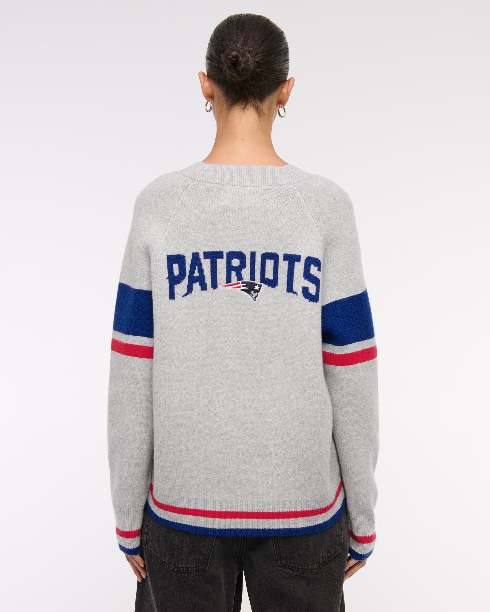 American Sports Style New England Patriots Light Gray Knitted Cardigan - 图片 5