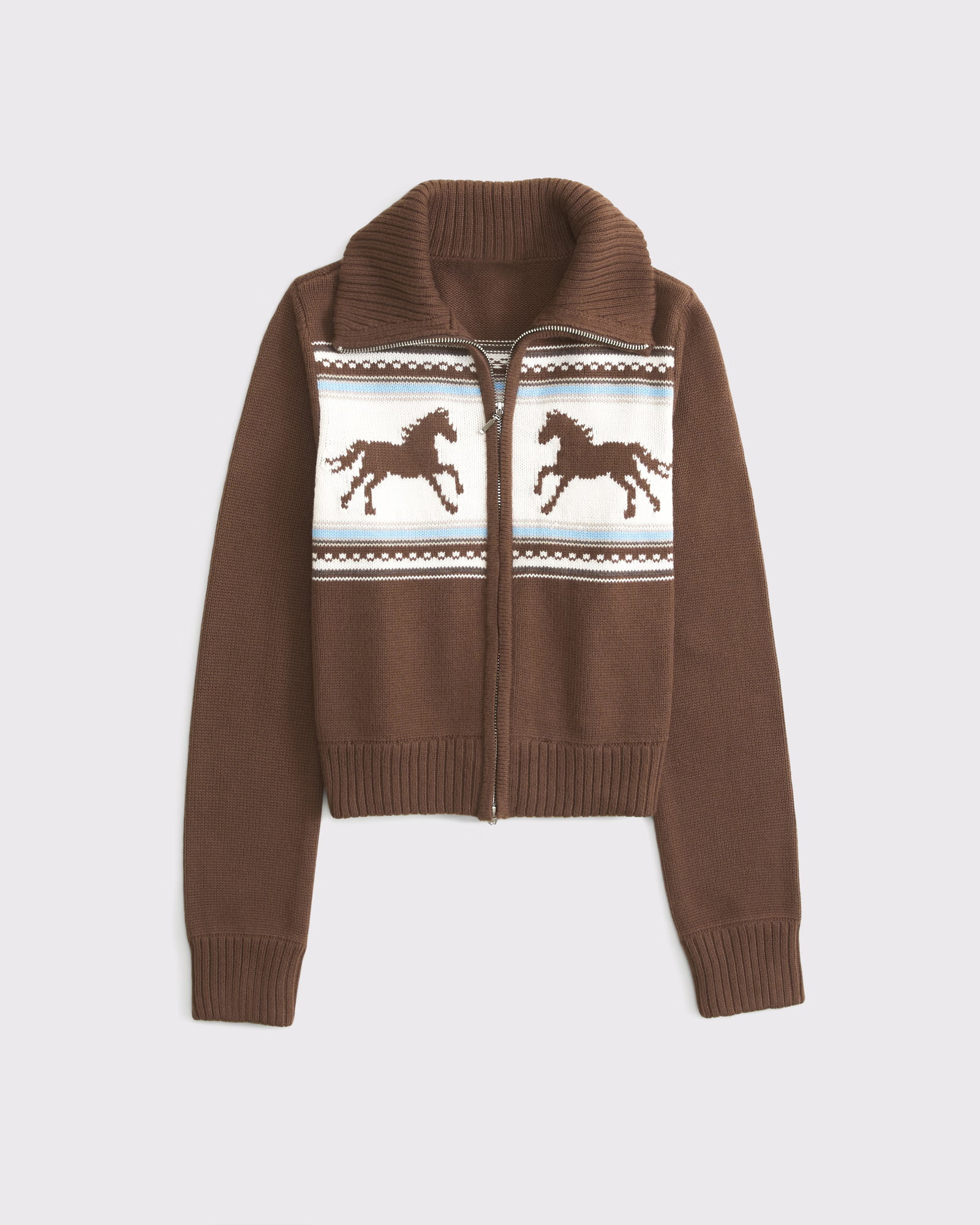Retro Horse Pattern Brown Knitted Cardigan - 图片 6