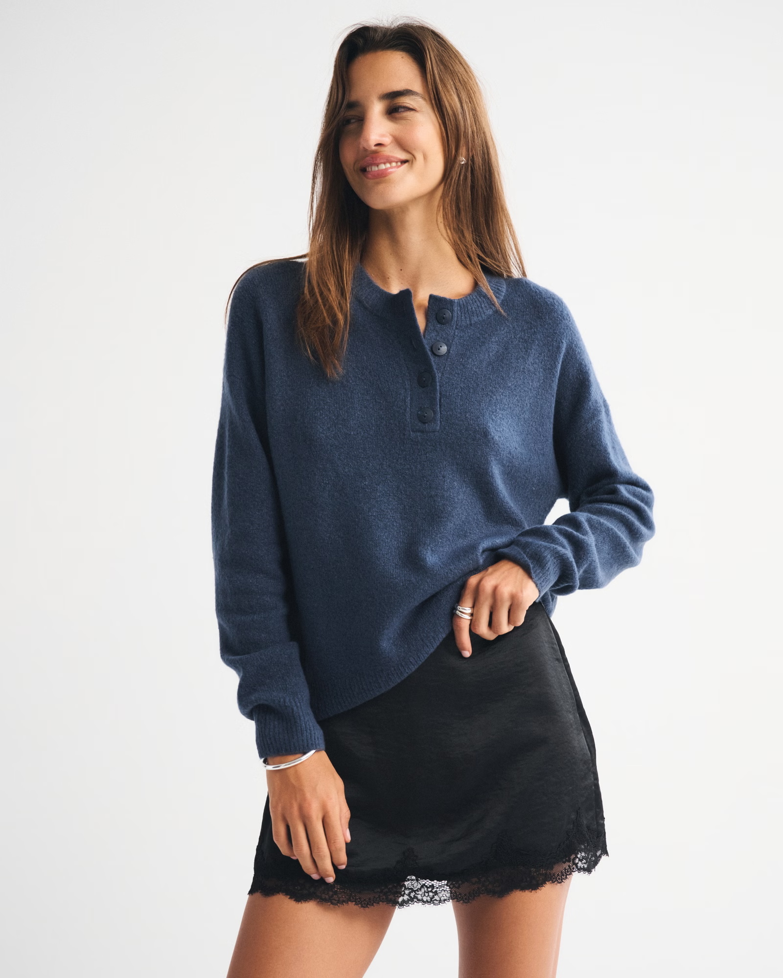 Minimalist Comfortable Solid Color Drop - shoulder Knit Top - 图片 4