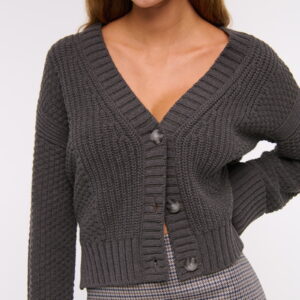 Textured Button Short - length Dark Gray Sweater Coat