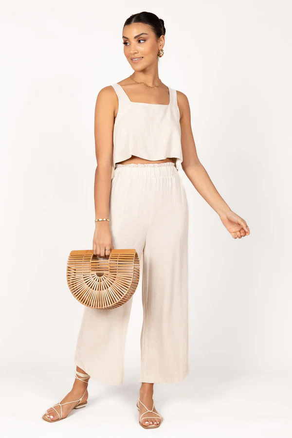 Square-neck basic sleeveless trousers apricot suit - 图片 3