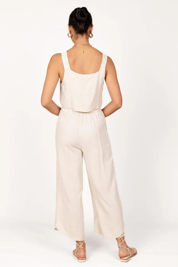 Square-neck basic sleeveless trousers apricot suit - 图片 4